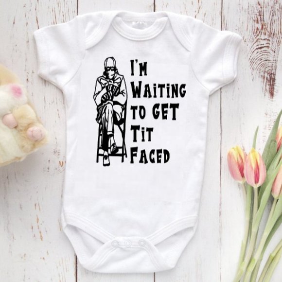 BERNIE MEME I'm Waiting to Get Tit Faced Onesie - Picture 1 of 8